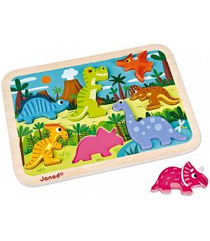 Janod J07054 - Chunky Puzzle de madera, Dinosaurios